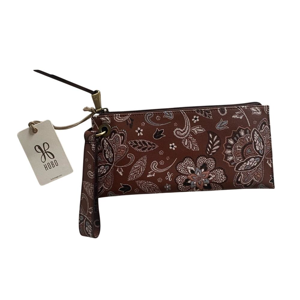 NWT HOBO Brown Paisley Wristlet Clutch with Floral Print